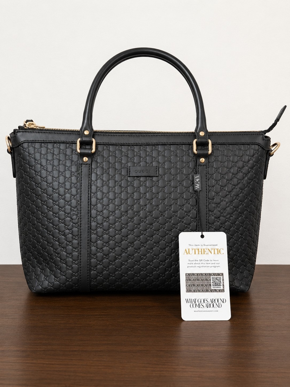 New Authentic Gucci Black Microguccissima Leather Boston Tote Bag